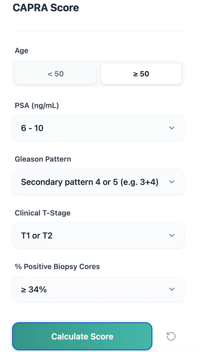 CAPRA calculator input form