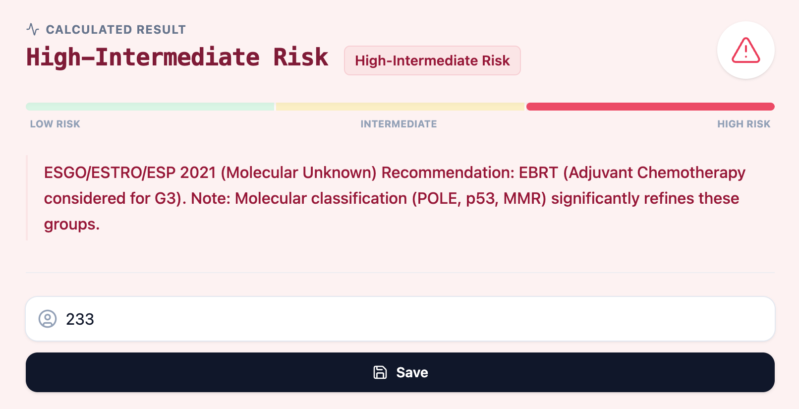 Risk stratification results screen