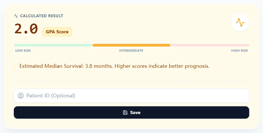 GPA results panel and survival estimates