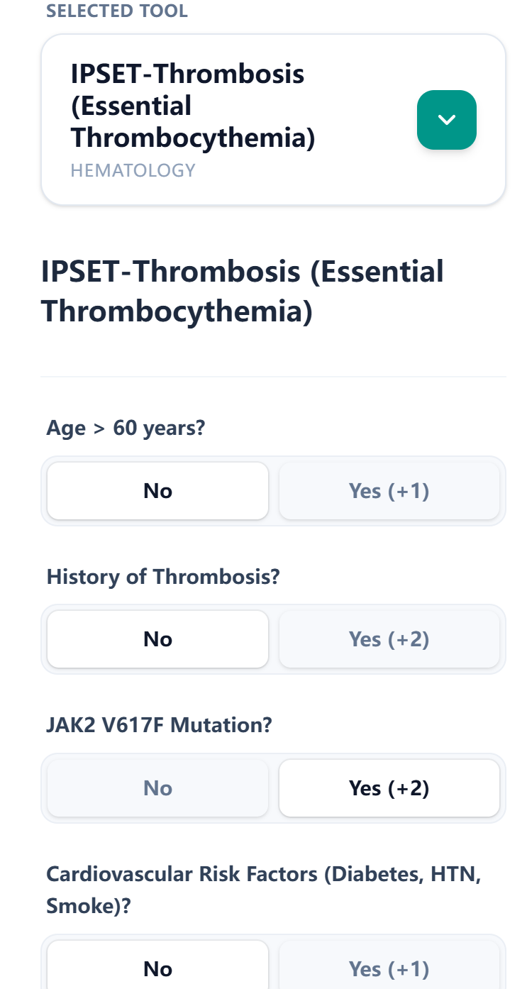 IPSET-Thrombosis input form