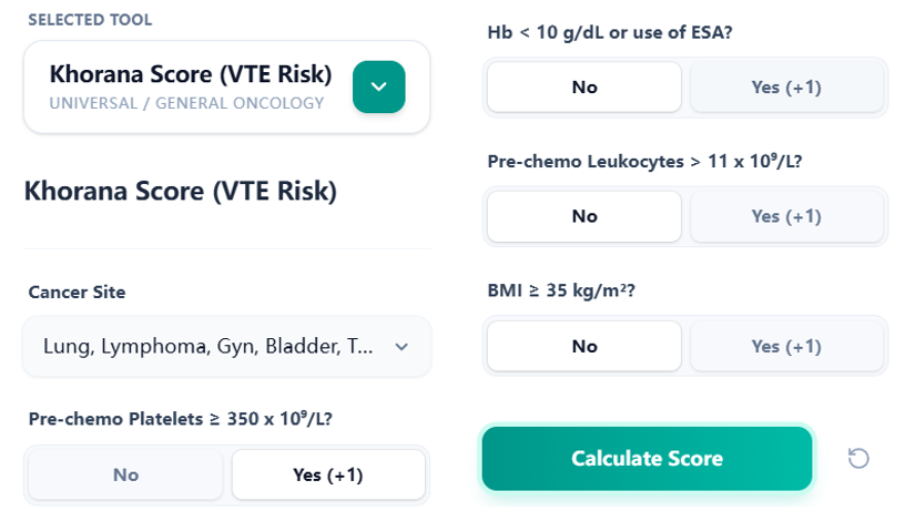 Structured input form for Khorana Score variables