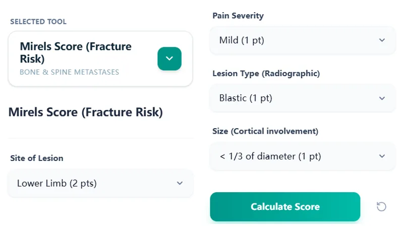 Mirels Score Calculator input form