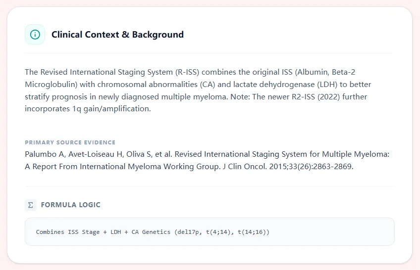 OncoToolkit R-ISS clinical background and IMWG evidence