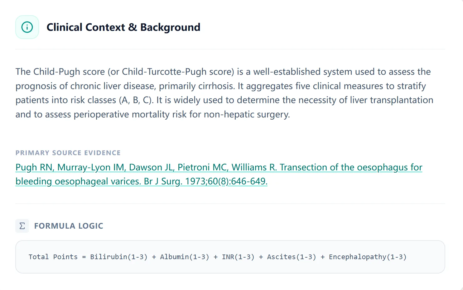 Child-Pugh Score Calculator Clinical Background