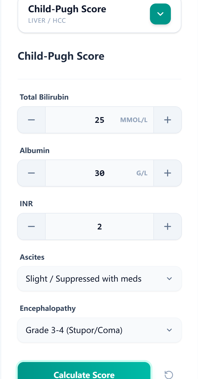 Child-Pugh Calculator Input Form