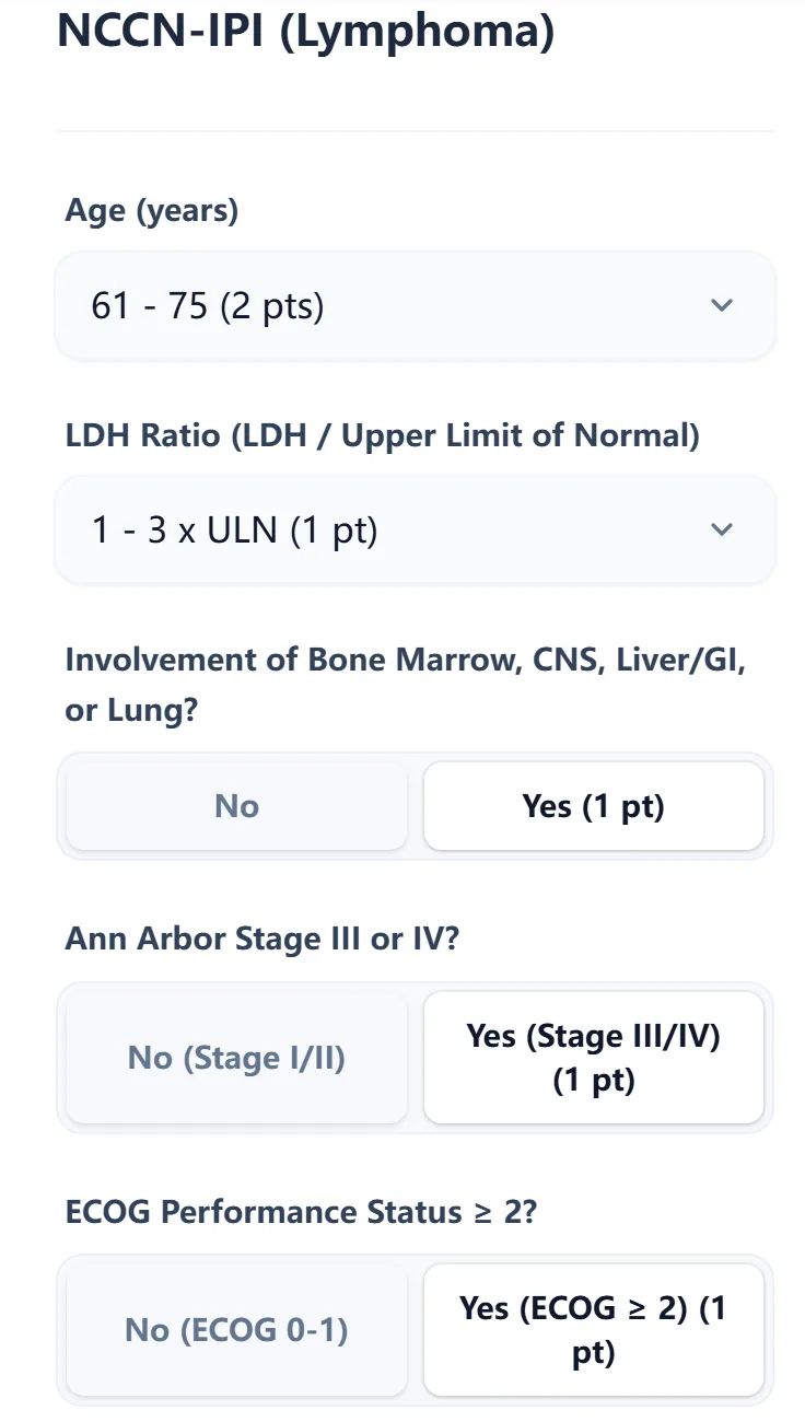 NCCN-IPI Calculator Input Form
